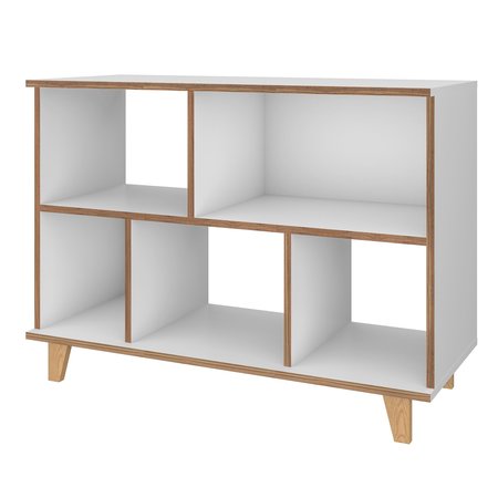 MANHATTAN COMFORT Low Bookcase, 5 Shelf, Mid Century, White 129AMC160